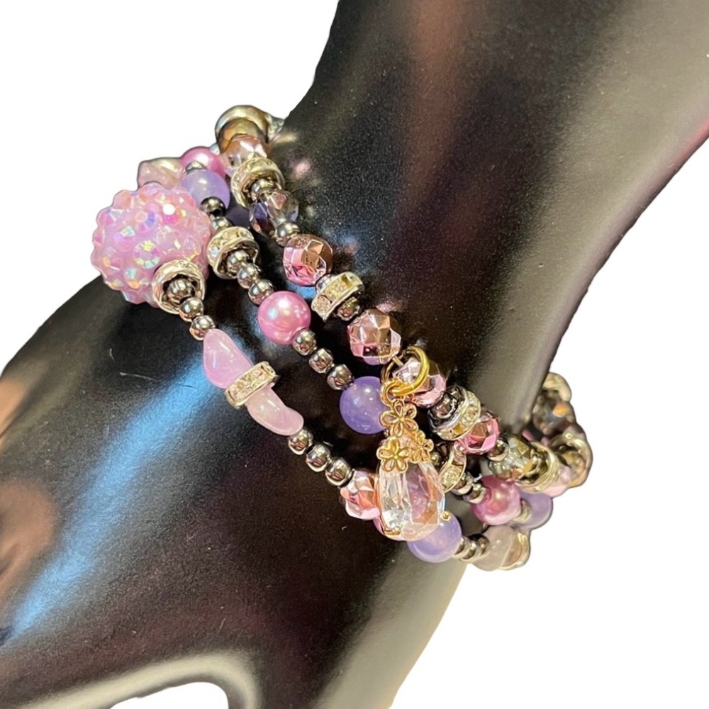 🦋💕3piece stacking set, trio bracelet -purples